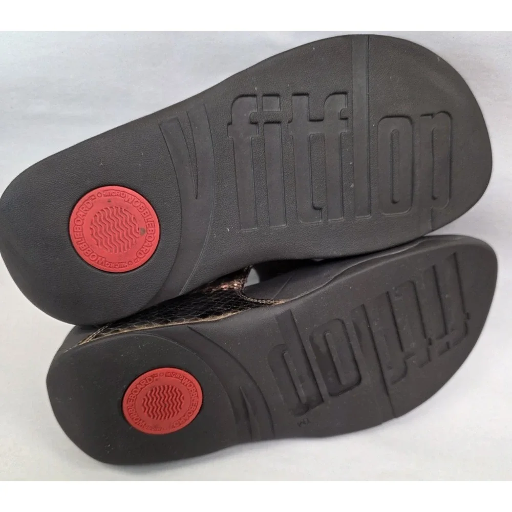 Fitflop Lulu (Sz 7) Women's Bronze Shimmer Brown Flip Flop Thong Sandals